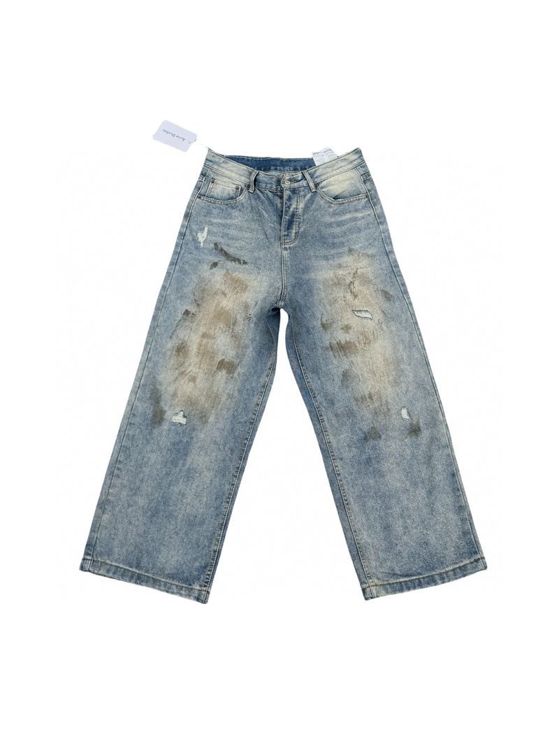 ​​"Post-Apocalyptic Workwear – AC-130 Distressed Jeans (Mud-Dyed & Smudge-Proof For Underground Record Shops & Abandoned Factories)"​​_voghion.com