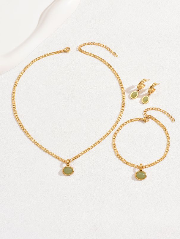 Ins Halskette Frauen High-End-Armband Retro Smaragd Temperament Ohrringe Alle Spiel Nische Halskette Set Armband_voghion.com