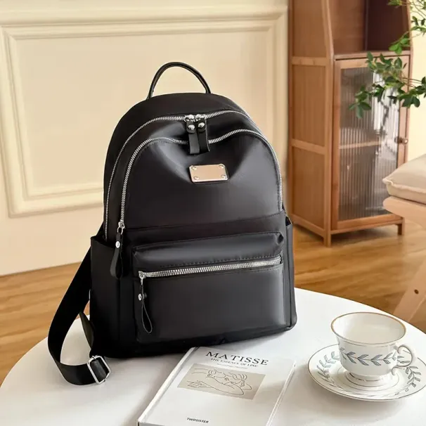 1 Piece Womens Simple Solid Color Double Backpack Leisure Nylon Fabric N Sense Student 250514l_voghion.com