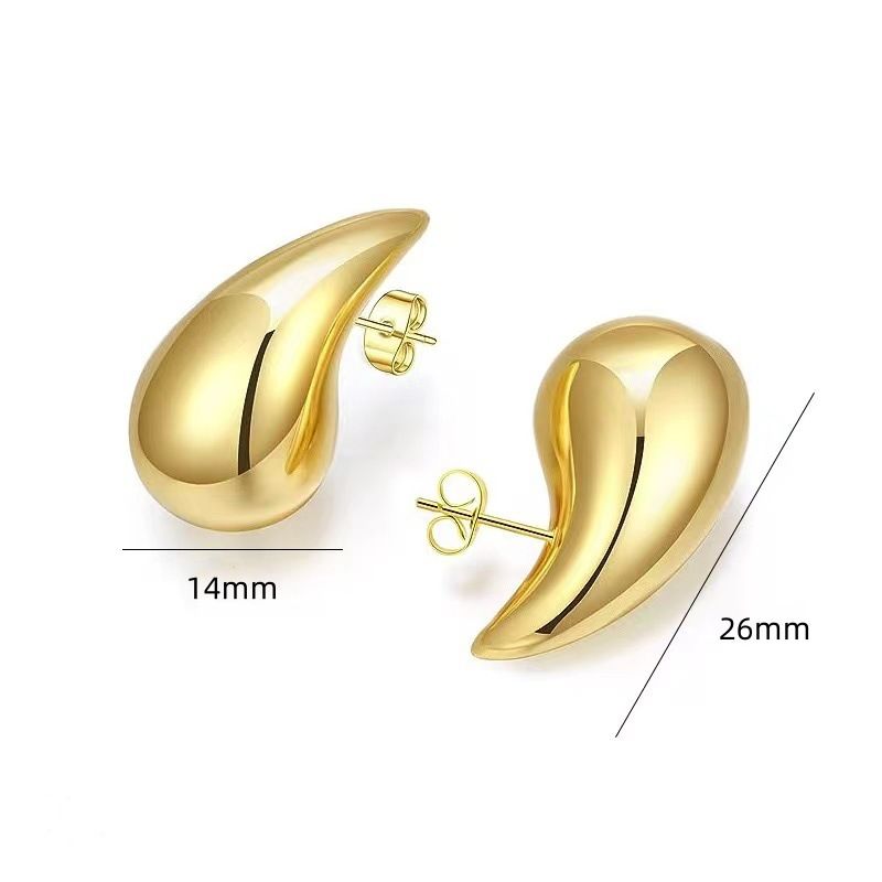 Stainless steel hollow teardrop earrings high end real gold plated simple style teardrop earrings_voghion.com