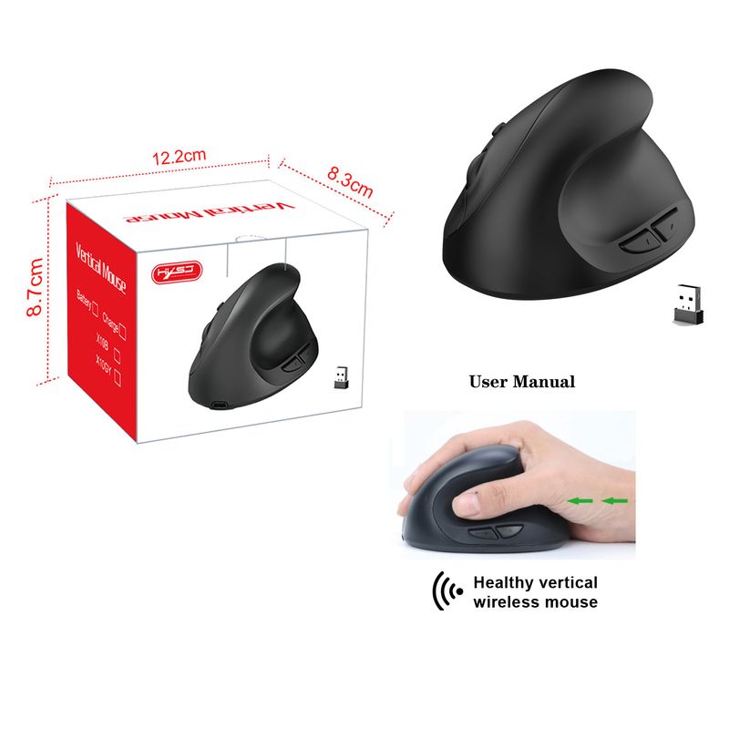 Nowa bezprzewodowa mysz pionowa 2,4 GHz z wbudowanym akumulatorem 600 MA ergonomiczna MYSZ 2400 DPI_voghion.com