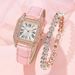 Dámská móda Trend Elegantní čtvercový ciferník Pásek Quartz hodinky + náramek s kamínky_voghion.com