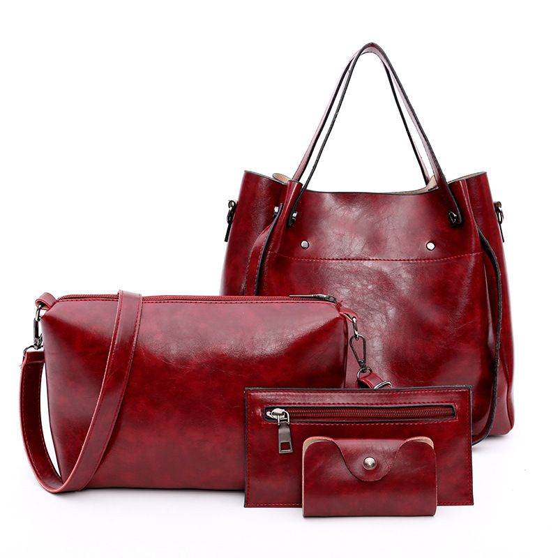 Damen Taschen Neue Mode Mutter und Kind Tasche Vierteiliges Set Retro Öl Leder Schulter Handtasche Große Kapazität Eimer_voghion.com