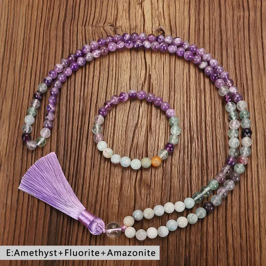 108 Mala Beads Necklace With Tassel 8mm Natural Crystal Gemstone Knotted Meditation Yoga Blessing Bracelet Jewelry_voghion.com
