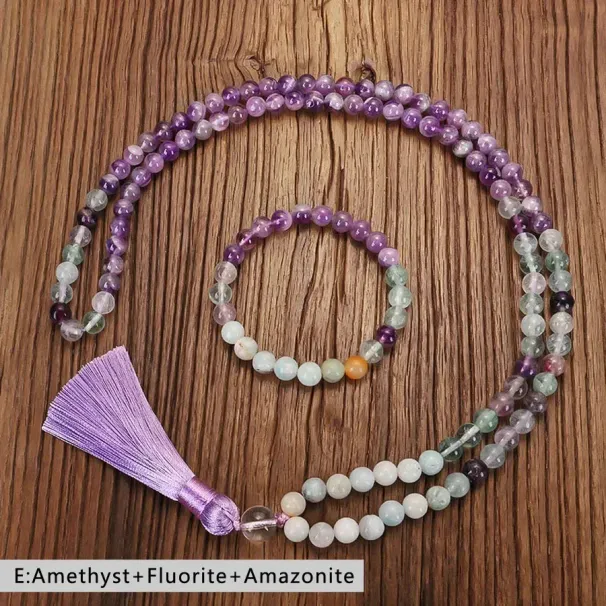 108 Mala Beads Necklace With Tassel 8mm Natural Crystal Gemstone Knotted Meditation Yoga Blessing Bracelet Jewelry_voghion.com