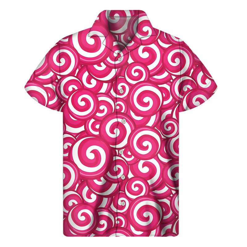 Buntes Fudge Lollipop-Shirt Herrenkleidung 3D-Druck Candy Hawaiihemden Damen Sommerknopf Kurzarm Revers Aloha-Bluse_voghion.com