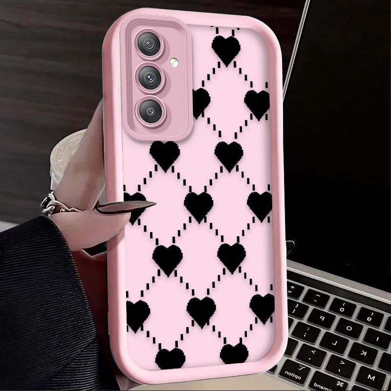Pixel Love Heart Grid Case For Samsung Galaxy A35 A15 A55 A25 A16 A06 A05 A05S A24 A13 A23 A12 A22 A32 A52 A71 A51 4G Back Etui_voghion.com
