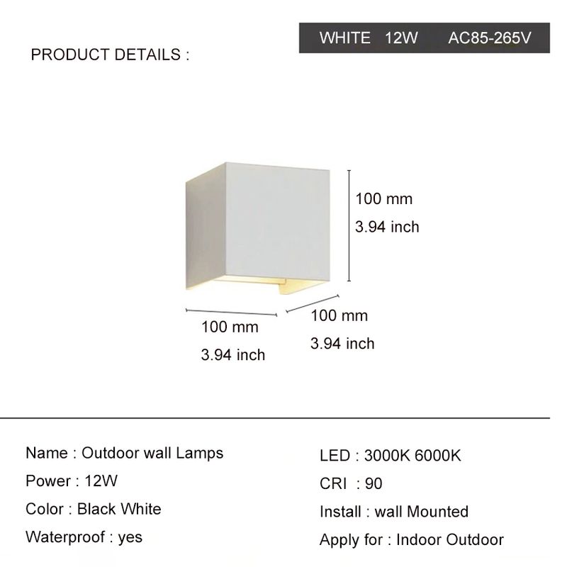 12W lampes imperméables extérieures Angle réglable de lumières applique murale pour jardin porche terrasse balcon éclairage applique murale_voghion.com