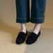 Retro-Slipper aus echtem Leder für Damen (Modelljahr 2024) mit Wildlederquasten, Schnürung und runder Zehenpartie_voghion.com