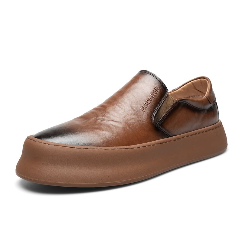 Straight Cowhide Lefu For Men 2025 New Style One Step Black Casual Leather Lightweight Lazy Shoes_voghion.com