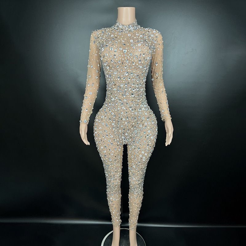 Heißer Verkauf neuer Mode-Street-Runway-Show-Mesh-Perspektive und sexy Overall mit heißem Diamant-Design_voghion.com