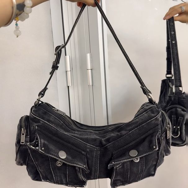 Nouveau sac à bandoulière décontracté multifonctionnel en denim lavable pour femme, multi-poches, à une seule épaule, tendance et polyvalent, collection printemps/été 2025_voghion.com