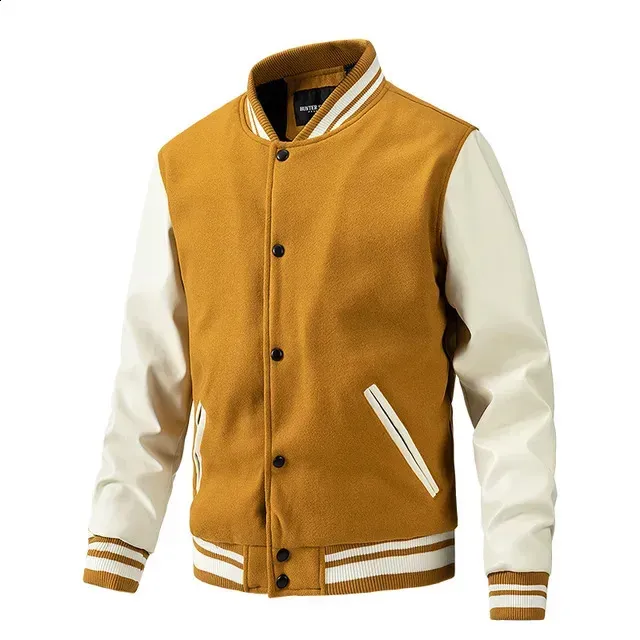 Herren Lederärmel Baseball Varsity Wolle College Jacke Casual Letterman Mantel Grün Grau Marineblau Schwarz 2024_voghion.com