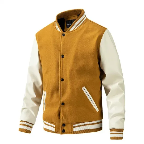 Herren Lederärmel Baseball Varsity Wolle College Jacke Casual Letterman Mantel Grün Grau Marineblau Schwarz 2024_voghion.com