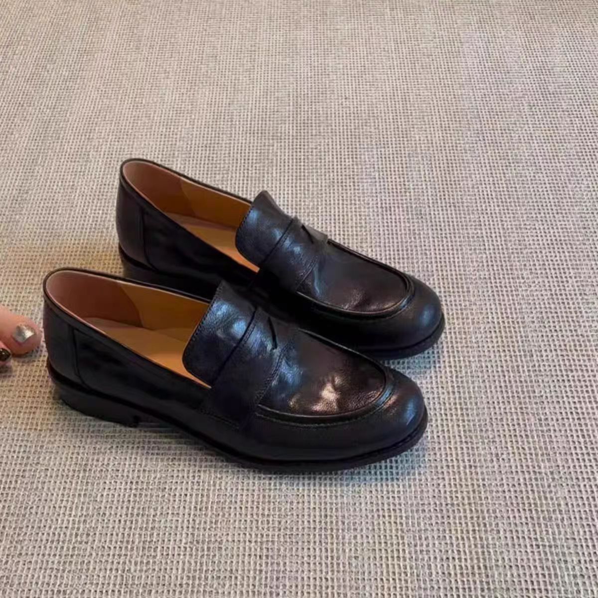 Mocassini singoli con tacco slip-on francesi retrò transfrontalieri, stile britannico, con suola spessa, per le donne_voghion.com
