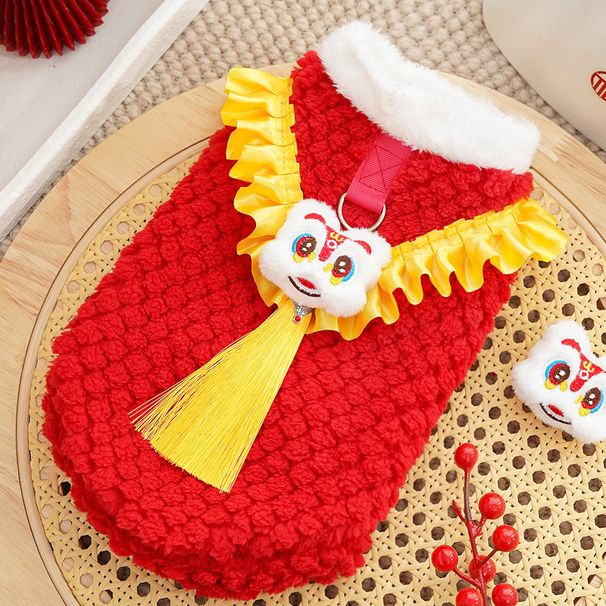 New Year Chinese Style Embroidered Fleece Warm Pet Clothes Teddy Plush Dog Tang Suit Cat Supplies Apparel_voghion.com