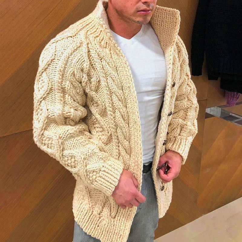 Abbigliamento maschile 2024 Nuovo maglione da uomo Independent Stand Cardigan pesante a maniche lunghe Stand Collar Twisted Jacquard Casual da uomo_voghion.com