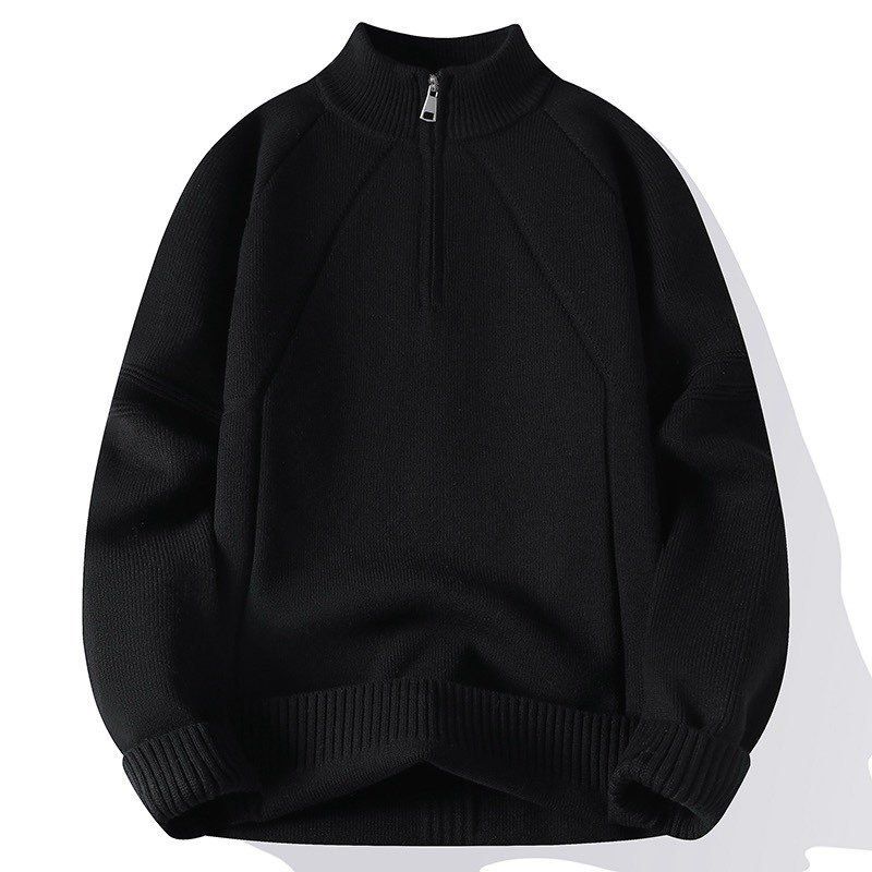 Autumn And Winter Zipper Semi-High Neck Thickened Knitted Sweater, Japanese And Korean Men's Pullover Base Sweater_voghion.com