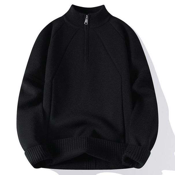 Autumn And Winter Zipper Semi-High Neck Thickened Knitted Sweater, Japanese And Korean Men's Pullover Base Sweater_voghion.com