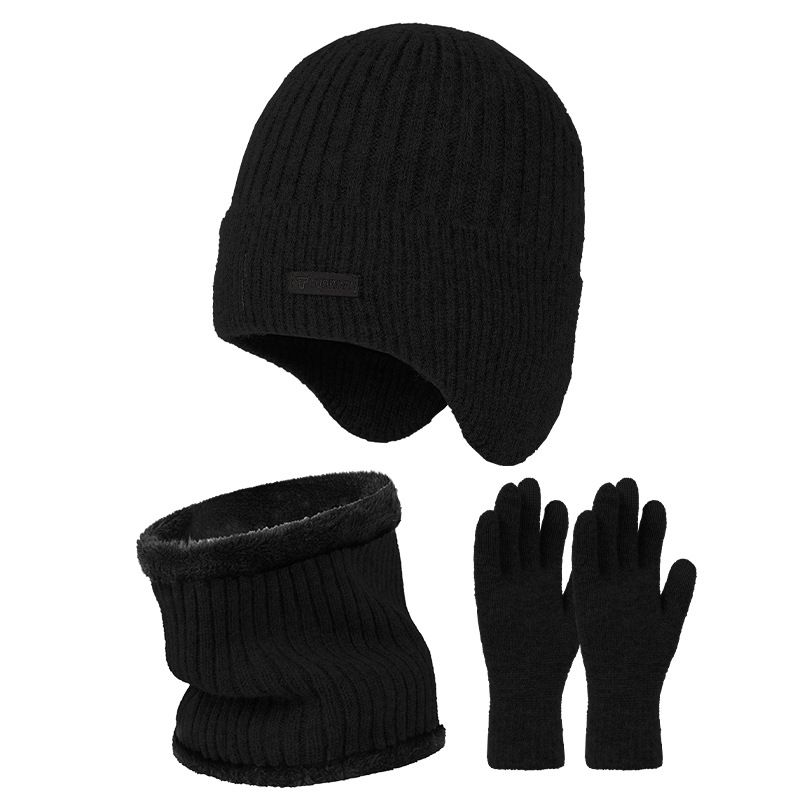 Cappello da uomo in maglia e pile con protezione per le orecchie, cappello termico, misto lana, guanti spessi per esterni, set bavaglino_voghion.com