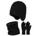 Cappello da uomo in maglia e pile con protezione per le orecchie, cappello termico, misto lana, guanti spessi per esterni, set bavaglino_voghion.com