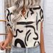 2025 New Summer Loose Top Personality Short Sleeve V-neck Abstract Print Shirt For Women_voghion.com