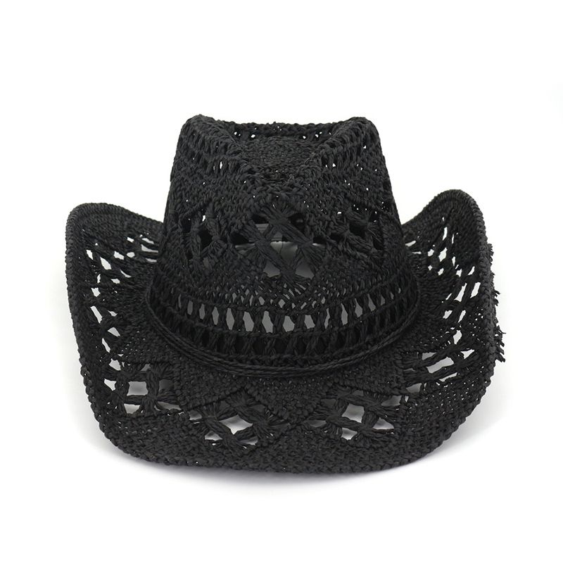 Sombreros de paja de papel de vaquero occidental tejidos a mano para hombres y mujeres, de verano, para exteriores, con ala ancha, transpirables, para playa, jazz, sombrero de protección solar_voghion.com