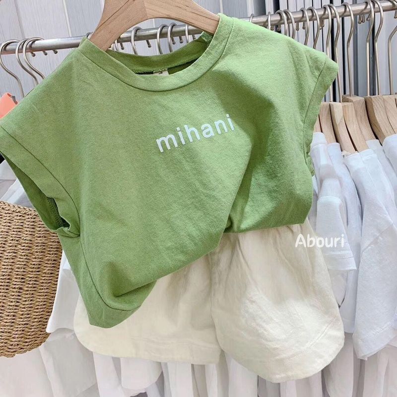 Conjunto de dos piezas de verano 2024 para niño, estilo occidental, de algodón puro, con letras para bebé, pantalones cortos holgados de manga corta_voghion.com