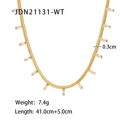 INS Dam Nytt 14K Platt Ormkedja Fyrkantigt Grönt/Vit Zirkon Halsband Armband Kombinationsset_voghion.com