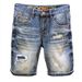 Roupas masculinas, shorts jeans rasgados, modernos, retrô, azul, desgastado, reto, elástico, slim fit, shorts remendados_voghion.com