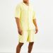 Men's Short-sleeved Design Yellow Shirt Five-quarter Pants Casual Sports Solid Color Men's Suit_voghion.com