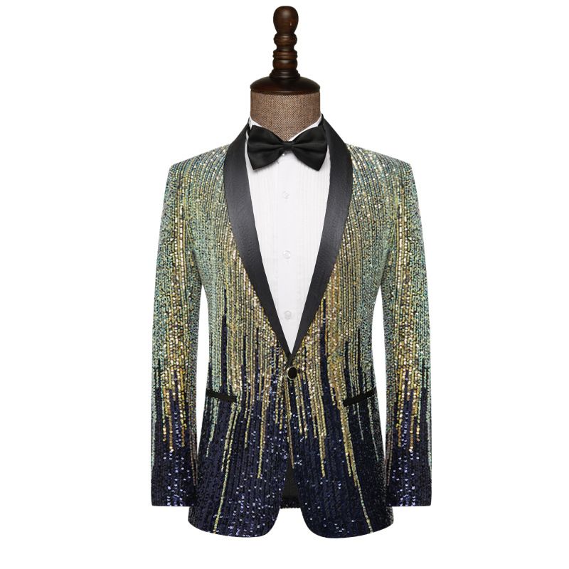 Abbigliamento maschile Giacca da abito con paillettes sfumate meteora Abiti da spettacolo Bar Cantante Spettacolo sul palco Presentatore Abito da passerella_voghion.com