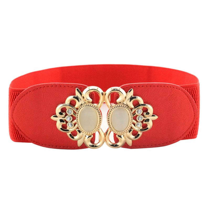 XinWq Fashion Metal Buckle Opal Inlaid Elastic Waistband Women Dress Sash Belt_voghion.com
