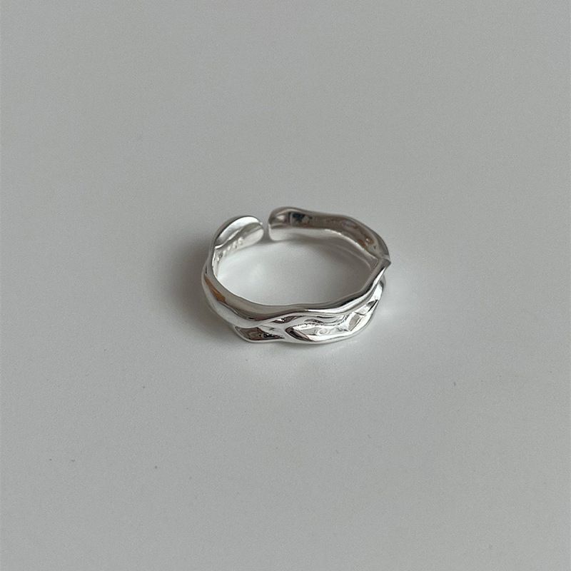 Geometrische Falten für Frauen Mode übertrieben Silber konkav-konvex offen Punk Zeigefinger Ring Trend_voghion.com