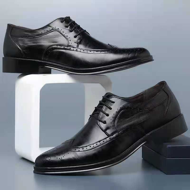 2023 Sommer Herren geschnitzte Lederschuhe Business Kleid große atmungsaktive Freizeitschuhe_voghion.com