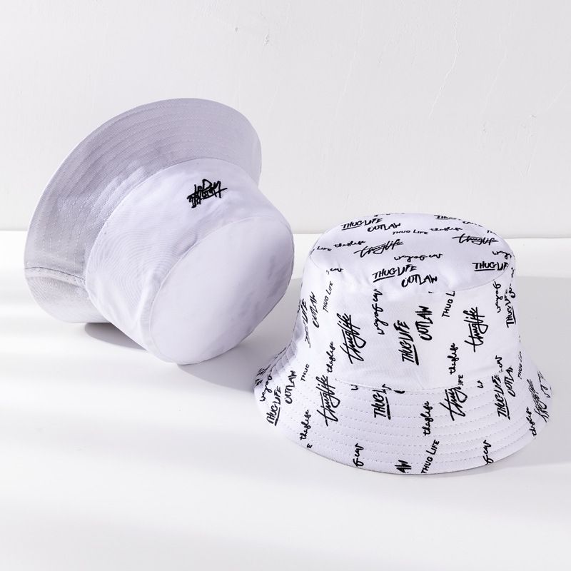 Bucket hat women's spring and summer outdoor Korean version printed cotton double-sided foldable men's sun protection hat fishing shade basin hat_voghion.com