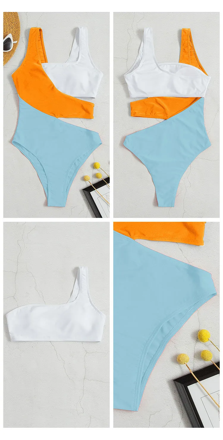 New Sexy Color-Block One-Piece Swimsuit For Women, INS Style, Conservative Bikini, Hot Spring Swimwear_voghion.com