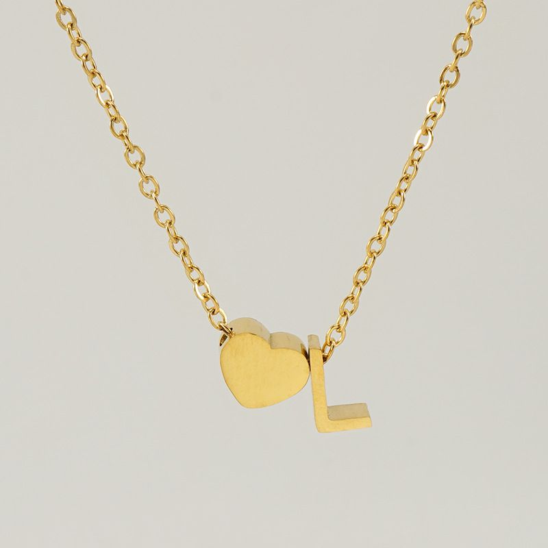 Collana con lettera d'amore in acciaio al titanio da donna, semplice, in acciaio inossidabile K, con 26 lettere inglesi, catena per clavicola_voghion.com