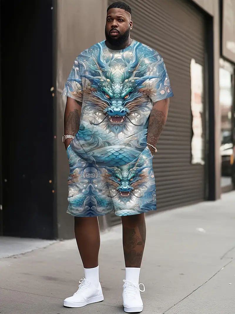 Men's Clothing Plus Size Summer T Shirt Shorts Suit Pattern Animal 3D Digital Printing Casual Beach Pants Suit_voghion.com