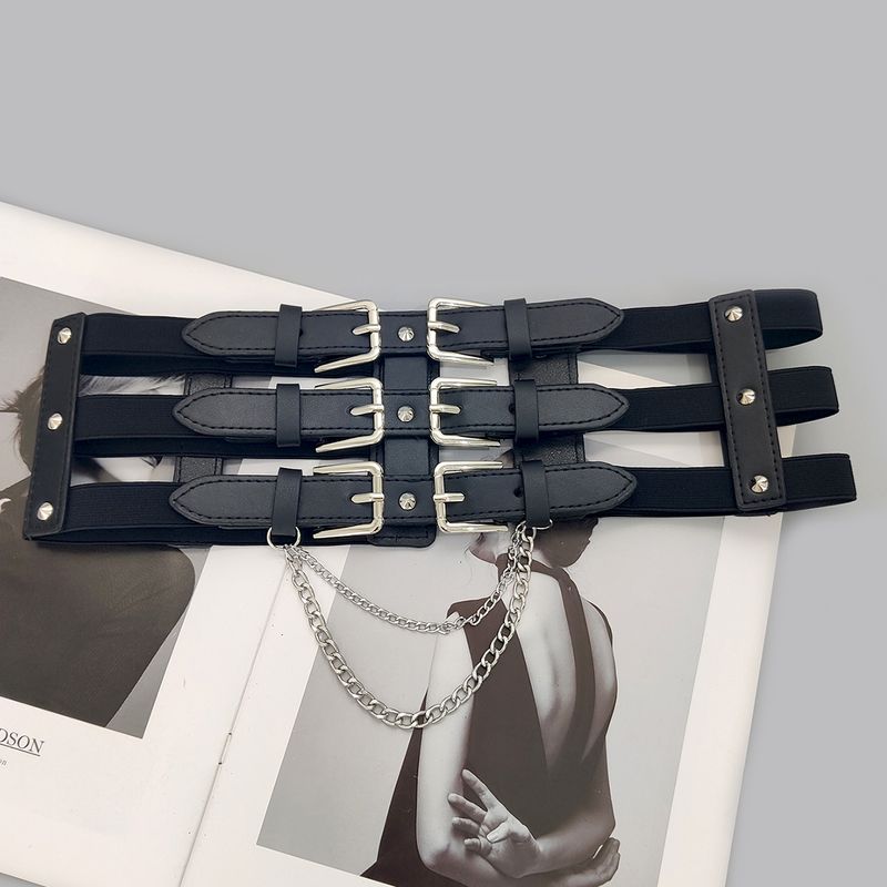 Cinturón elástico ancho Y2K con borlas para mujer, faja elástica de diseñador, cinturón gótico negro de talla grande_voghion.com