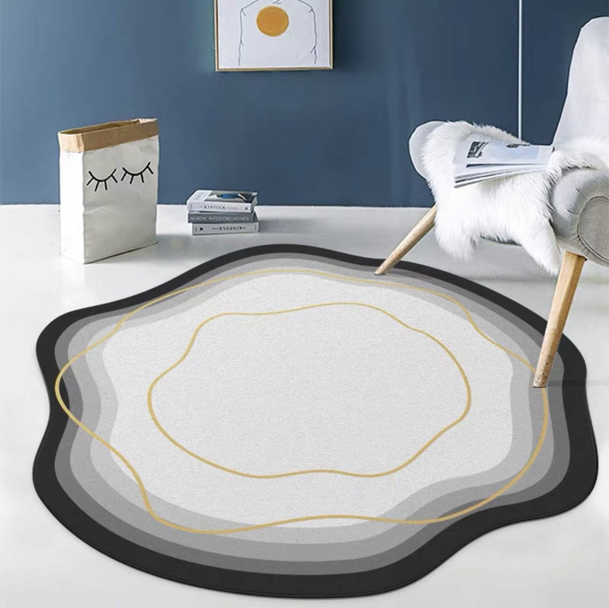 Tapis rond pour chambre à coucher, salon, style irrégulier, luxueux, minimaliste, pour bureau, ordinateur, chaise, coiffeuse, tapis de sol_voghion.com