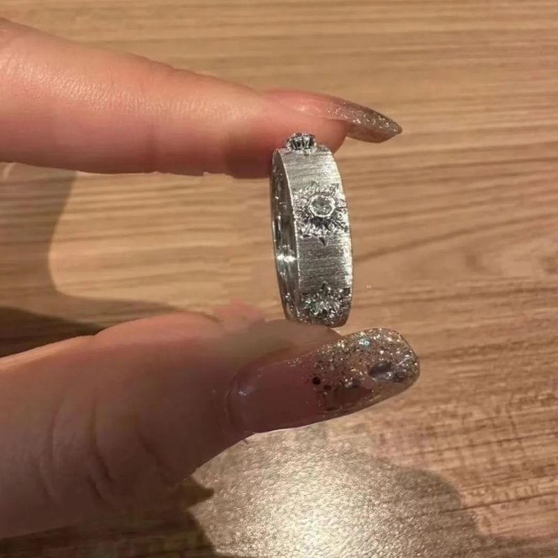 Same style full brushed paired ring, niche Instagram design, light luxury, simple diamond inlaid couple's open ring_voghion.com