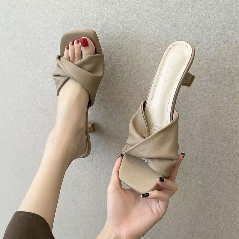 Office for Women Wearing 41 French Style Slim High Heels, Mid Heel Slippers_voghion.com