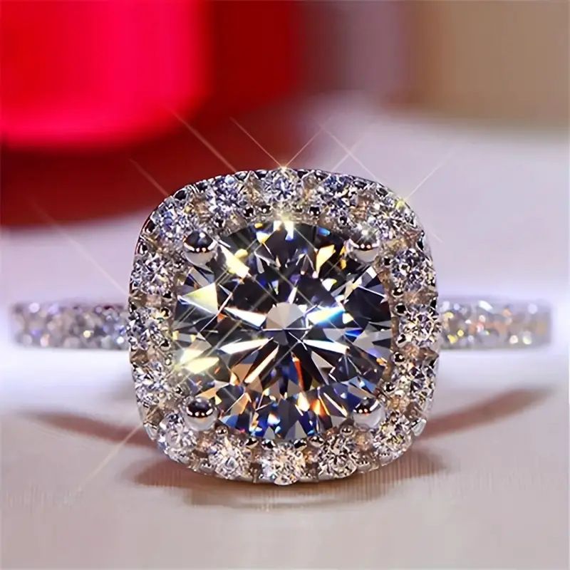 Anello di fidanzamento con taglio baguette quadrato in platino, placcato in argento, per coppia, per matrimonio, da donna_voghion.com