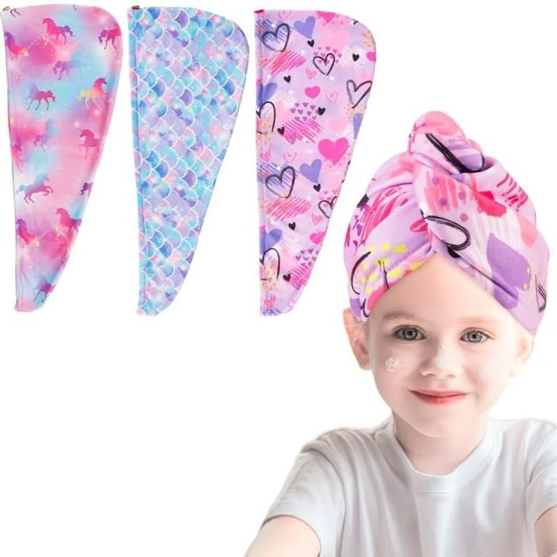 Cuffia per capelli asciutti in microfibra, morbida, spessa, assorbente, con motivo a squame di pesce, per bambini, con stampa ad asciugatura rapida e assorbente per la doccia._voghion.com