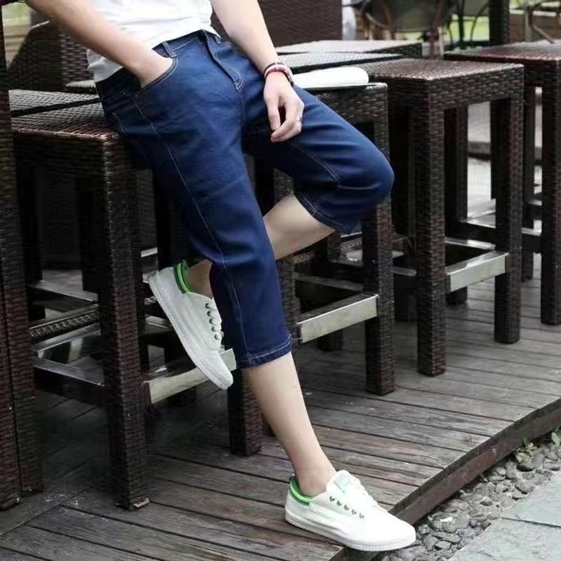 Erkek Giyim Yaz Yeni Stil Eskitilmiş Açık Beyaz Kedi Bıyık Yırtık Kot 45cm Pantolon Erkek Slim Fit İnce Ayaklar Çok Yönlü Trend Şort_voghion.com