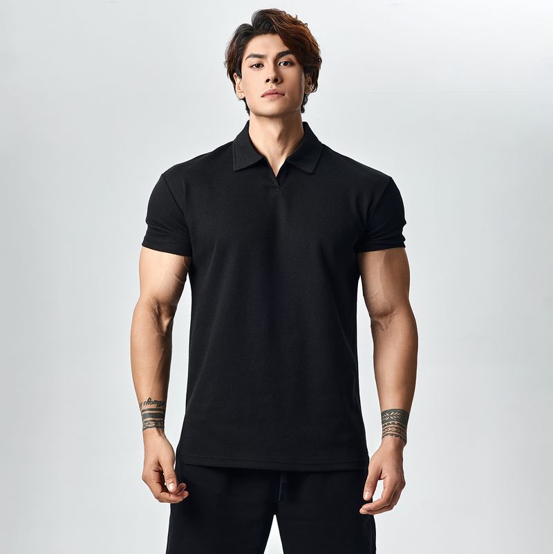 GD Sommer-Poloshirt mit Manschetten, kurzärmelig, 250 g, atmungsaktiv, schnelltrocknend, sportlich, lässig, V-Ausschnitt_voghion.com