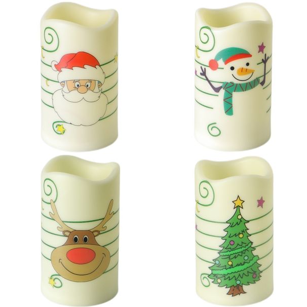 4 Piece Set Of Printed DIY Layout Candle Glow Theme Party Decoration LED Electronic Candle Light Festival Light Up_voghion.com