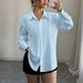 Lässige, elegante Bluse für Damen, lockere Passform, Button-Down-Hemd mit fließenden Ärmeln, weiche Polyestermischung für das Büro und das Wochenende_voghion.com