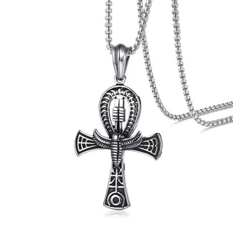 Mężczyźni ze stali nierdzewnej kolor srebrny Choker łańcuszek naszyjniki moda egipski Ankh życie krzyż wisiorek naszyjnik biżuteria_voghion.com